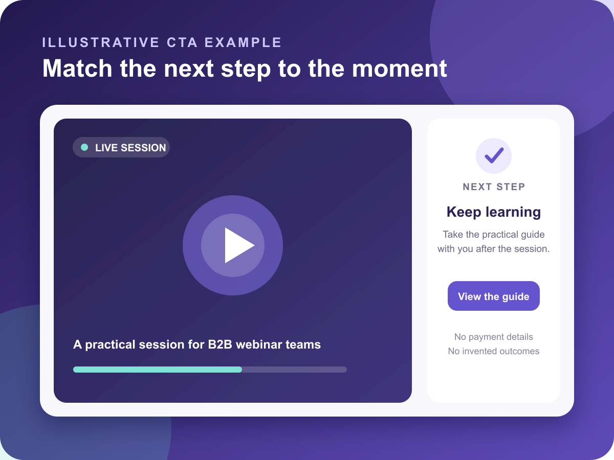 Illustrative webinar player with a neutral View the guide call to action and no payment fields
